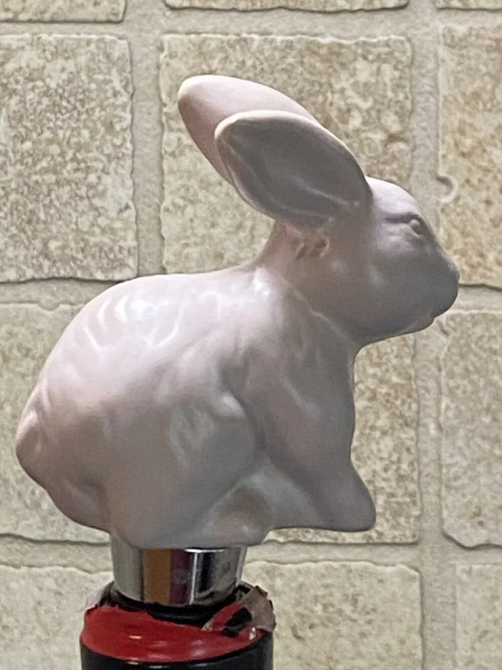 Adorable Threshold Bunny Rabbit Wine Bottle Stopper, Light Pink Stoneware